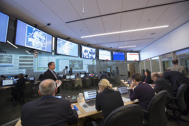 NRC officials participate in an exercise at the headquarters Op Center. The Op Center will be active during the upcoming Southern Exposure 2015 exercise.